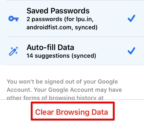 Clear browsing data button