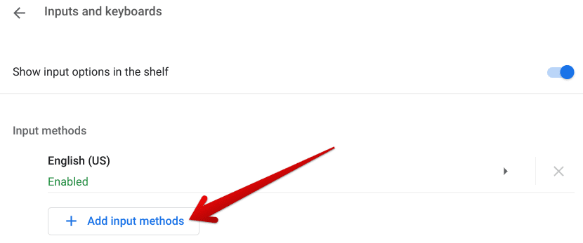 Clicking on "Add input methods"