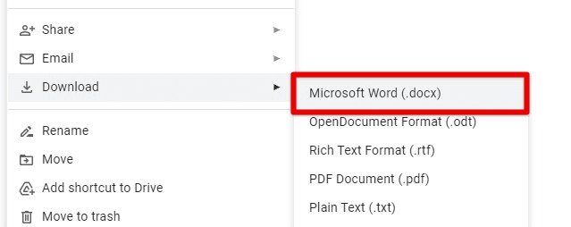 Downloading as Microsoft Word