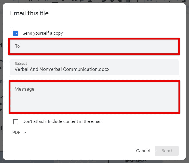 Email address and message