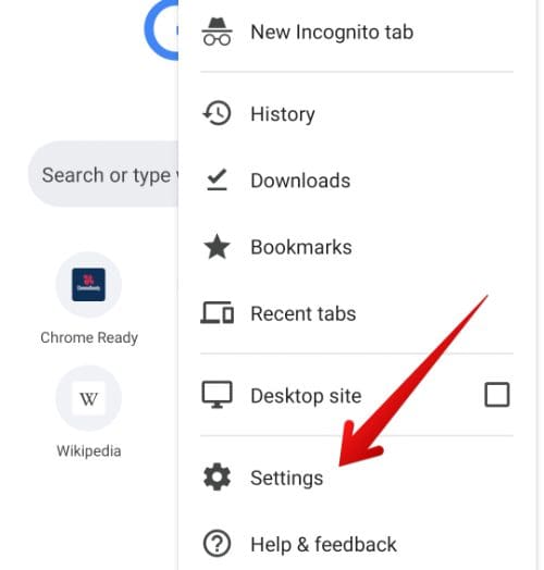 Google Chrome mobile settings