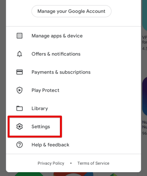 Google Play Store settings