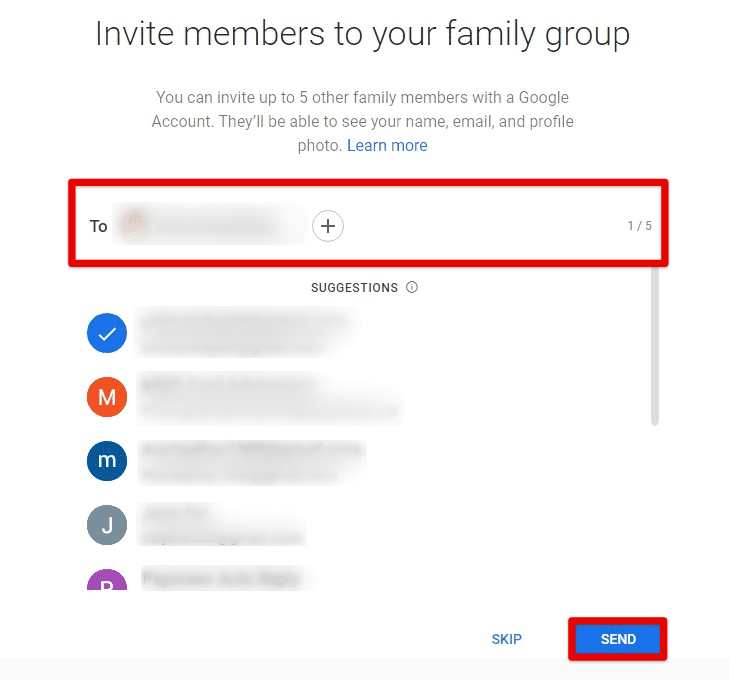 Inviting members to the family group