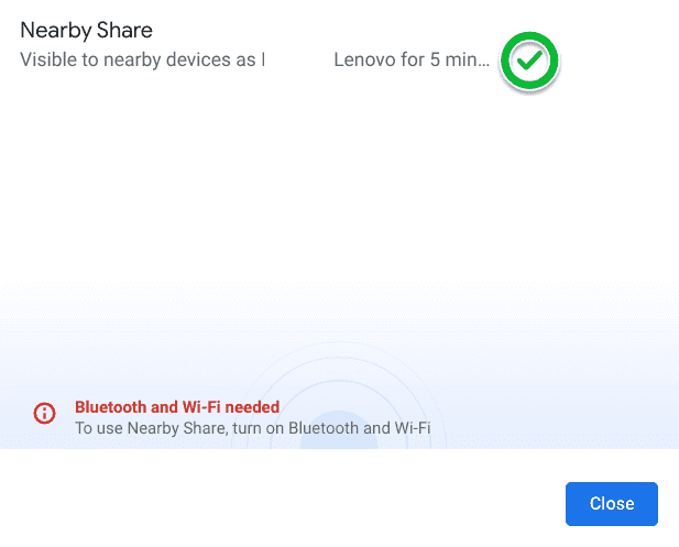 nearby share turned on chromeos