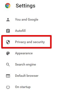 Privacy and security tab