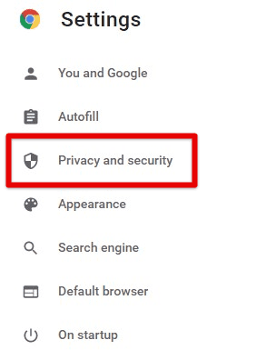 Privacy and security tab