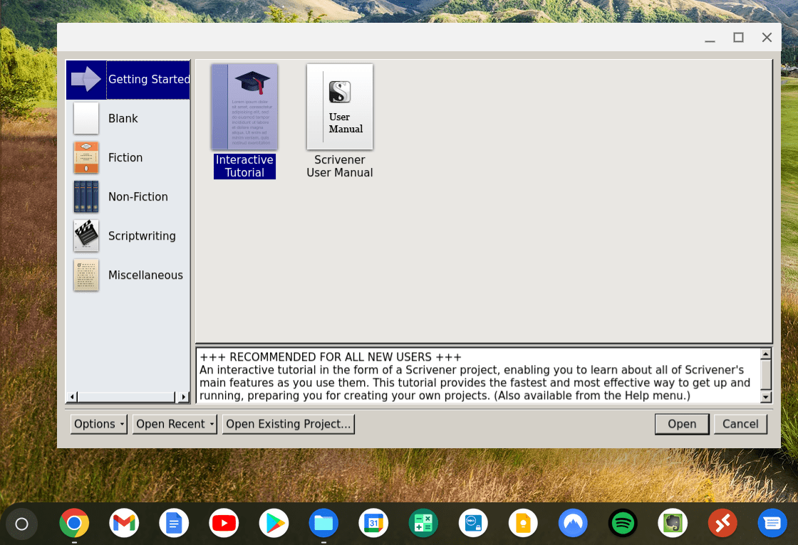 scrivener running on chromeos