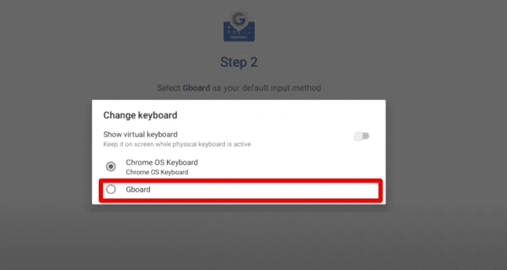 Selecting Gboard as the default keyboard