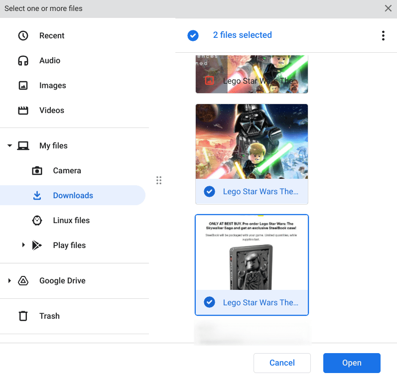 Selecting files to upload to Amazon Drive