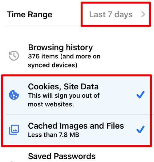 Selecting individual data types and time range