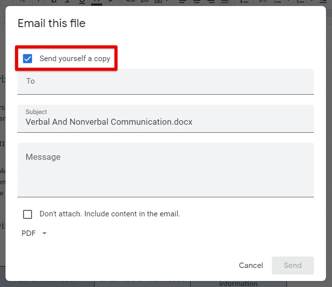 Send yourself a copy checkbox