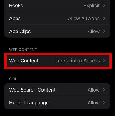 Web content settings