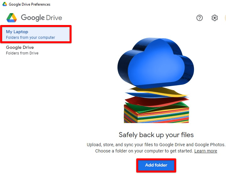 Adding a folder from your computer