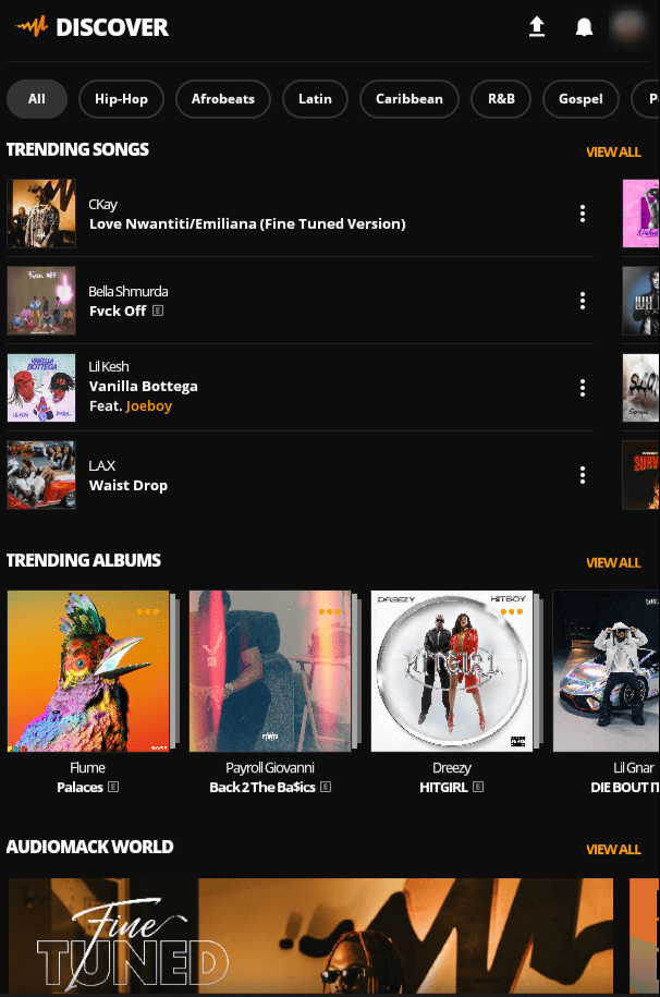 Audiomack on Chrome OS