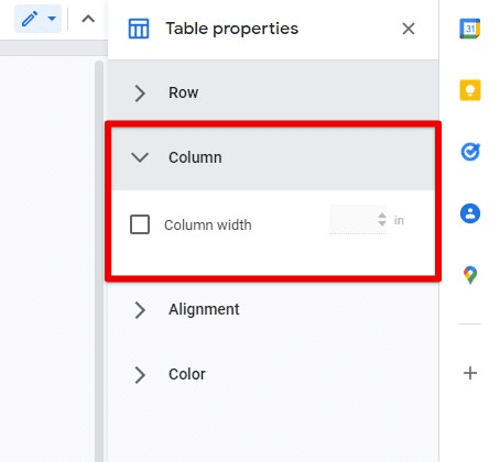 Column properties