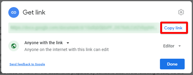 Copying the link to document