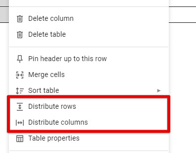 Distributing rows or columns