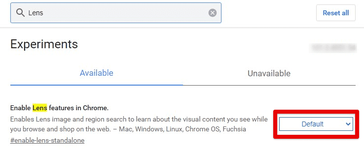 Enable Lens features in Chrome flag