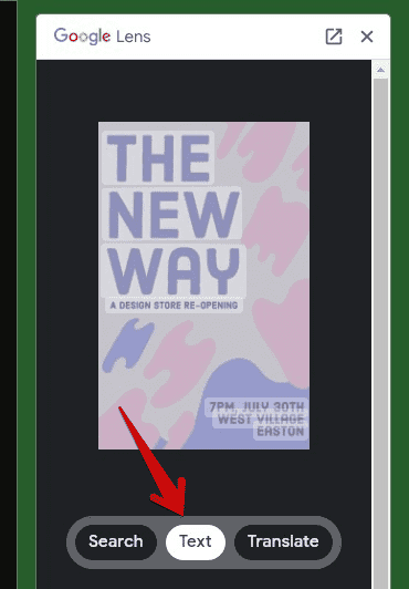 Google Lens text option