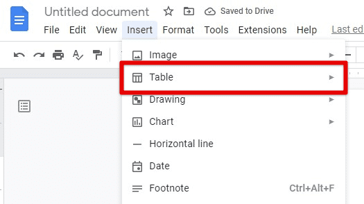 Inserting a table