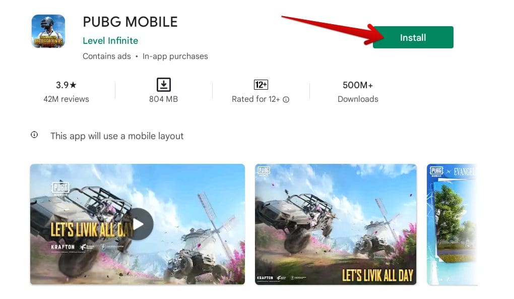 Installing PUBG Mobile from Google Play