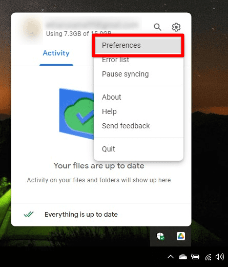 Opening Google Drive preferences