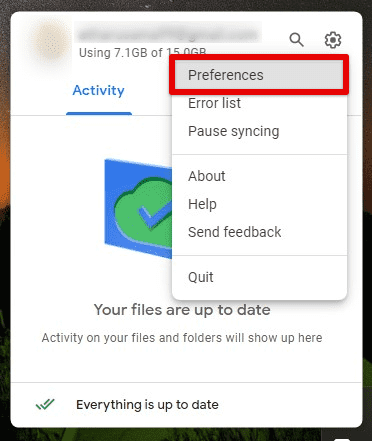 Opening Google Drive preferences