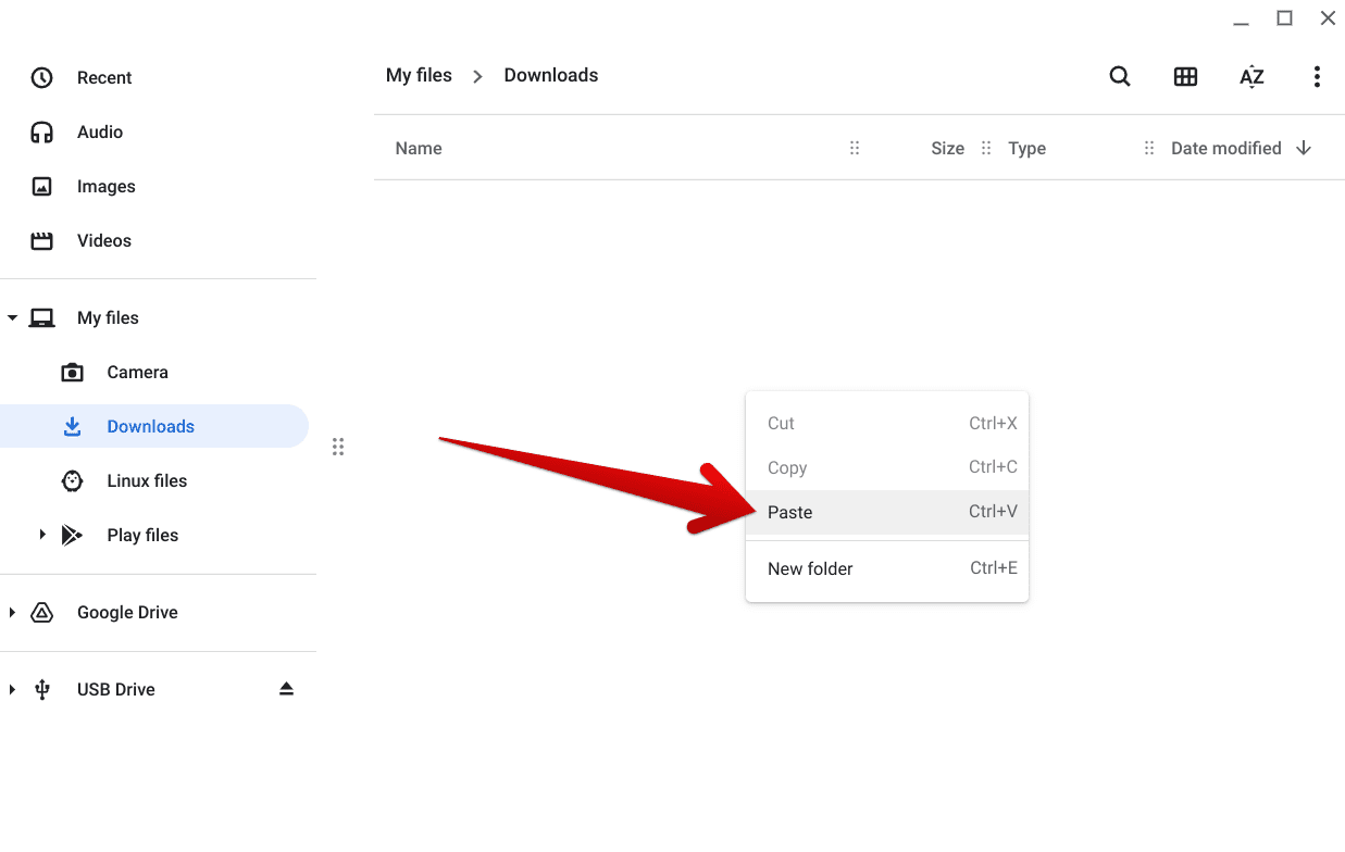 Pasting the copied music files in Downloads