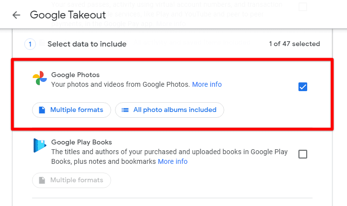 Selecting Google Photos from the list
