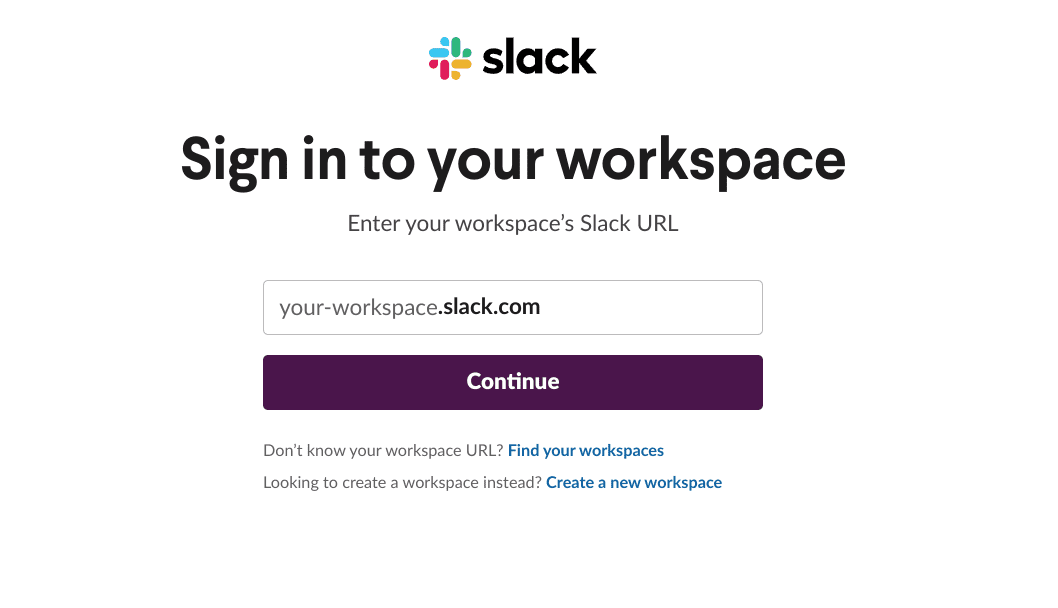 Signing into the Slack workspace
