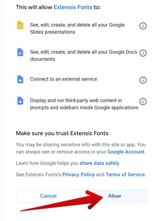 Allowing the app to use your Google account