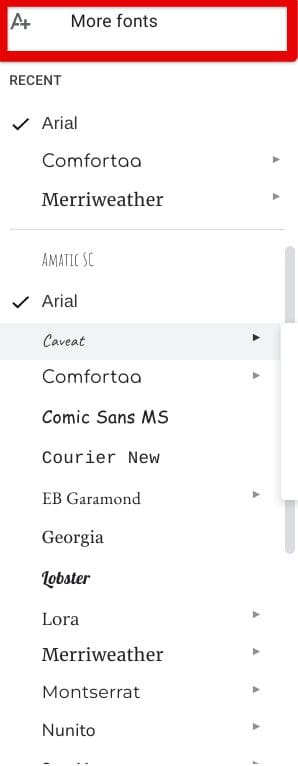 Clicking on "More fonts"