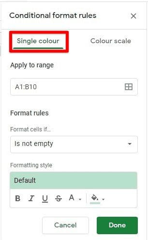 Conditional format rules window