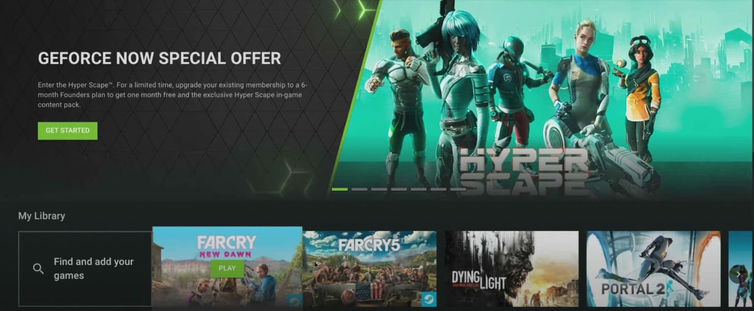 GeForce Now user interface