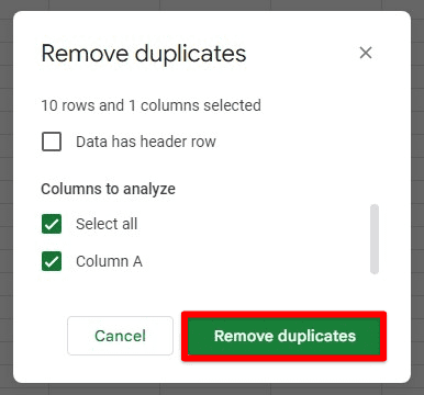 Remove duplicates button