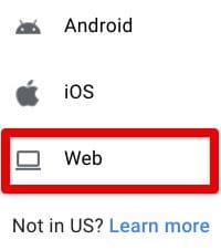 Selecting the "Web" option for Voice