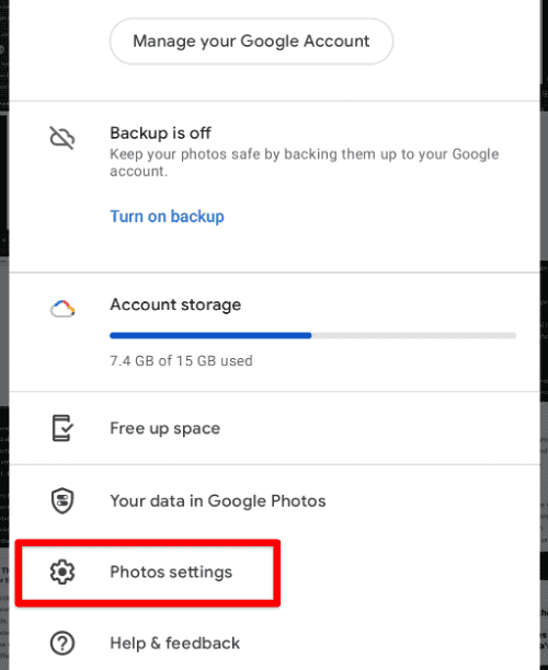 Photos settings tab