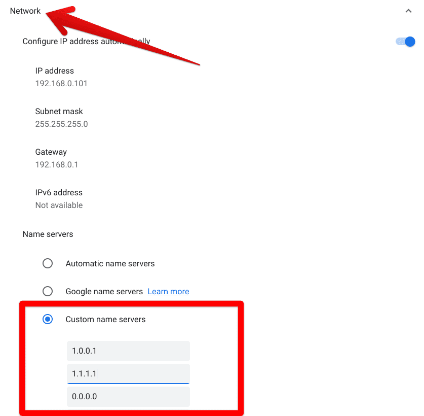 Changing the DNS of the connected network