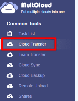 Cloud transfer under common tools