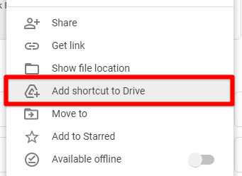 Creating Google Drive shortcuts