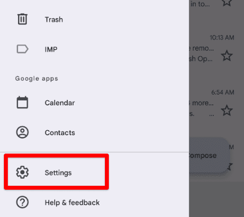 Opening Gmail settings