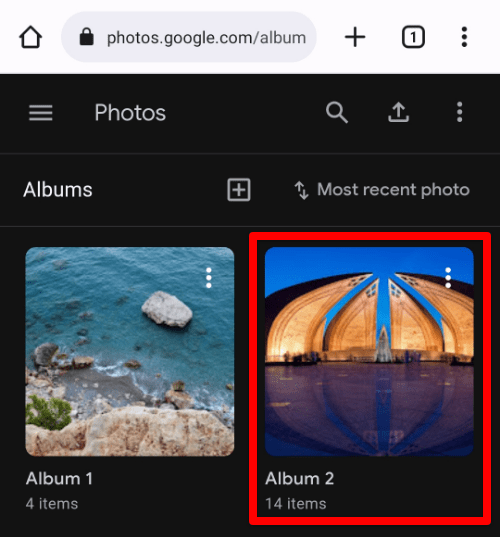 Opening an album on browser