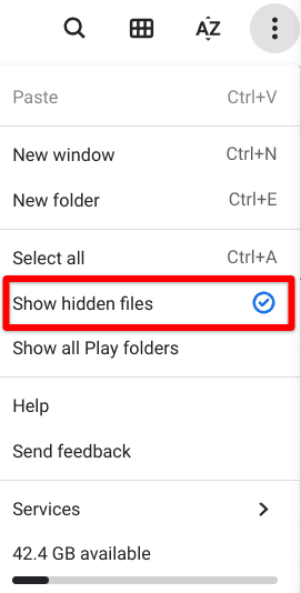 Toggling off "Show hidden files"