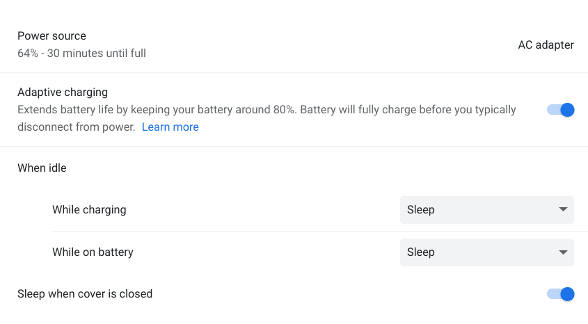 Adaptive charging feature in ChromeOS 105