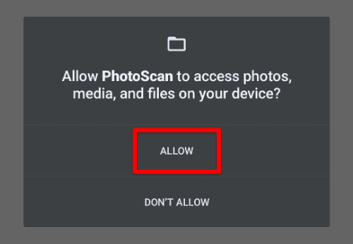 Allow PhotoScan to access photos
