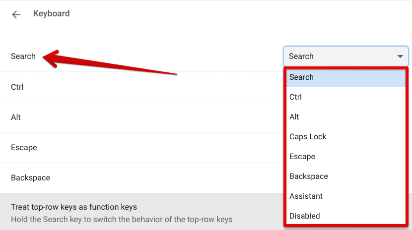 Assigning a different key function to the external keyboard