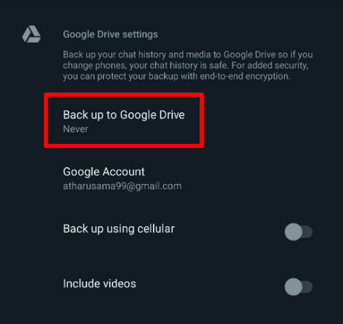 Backing up to Google Drive