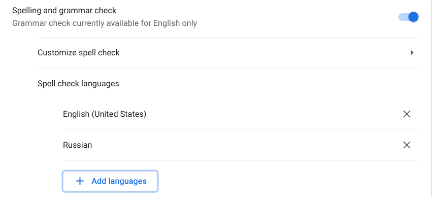 Customizing the spelling and grammar check