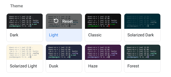 Customizing the theme of the Crostini Linux Terminal