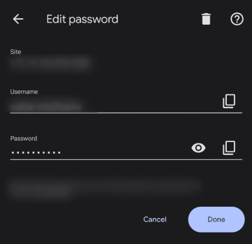 Edit password page